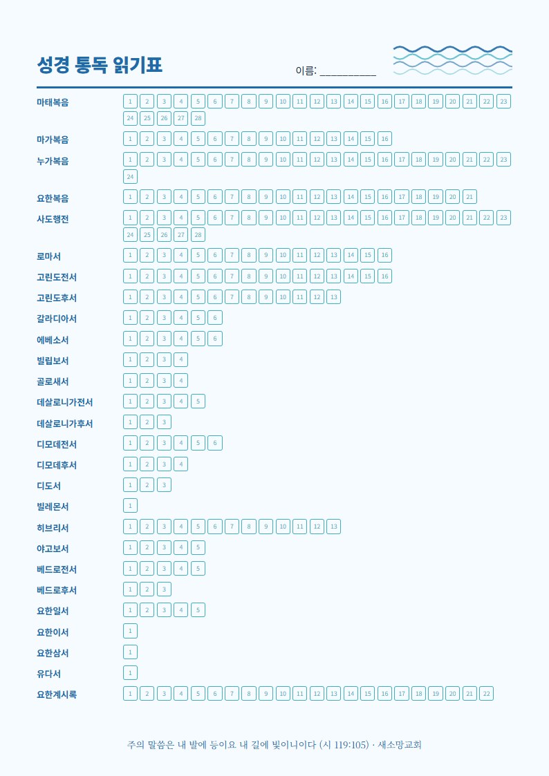 성경 읽기표 예시